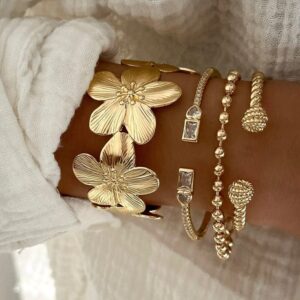 Gold Filled - Floral Cuff Bracelet | Adjustable…